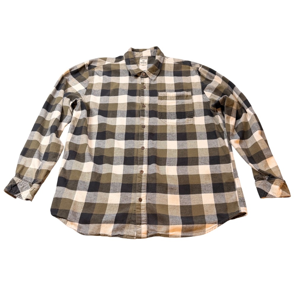 Tentree Mens XXL Flannel Button Down Shirt Olive Green Plaid Buffalo Check